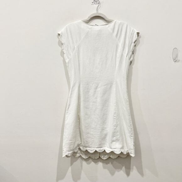 Linen Sleeveless Scalloped Button-Front Shift Mini Dress White Women's Medium - Picture 3 of 3